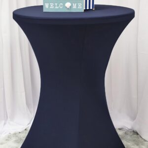 Set of 5 | 36 in x 42 in Cocktail Highboy Spandex Stretch Fitted Round Table Cover Tablecloths Navy Blue