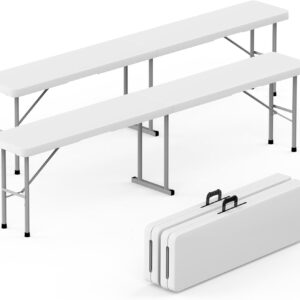 Folding Bench 6 ft, 2Pcs Foldable Plastic Bench with Handle