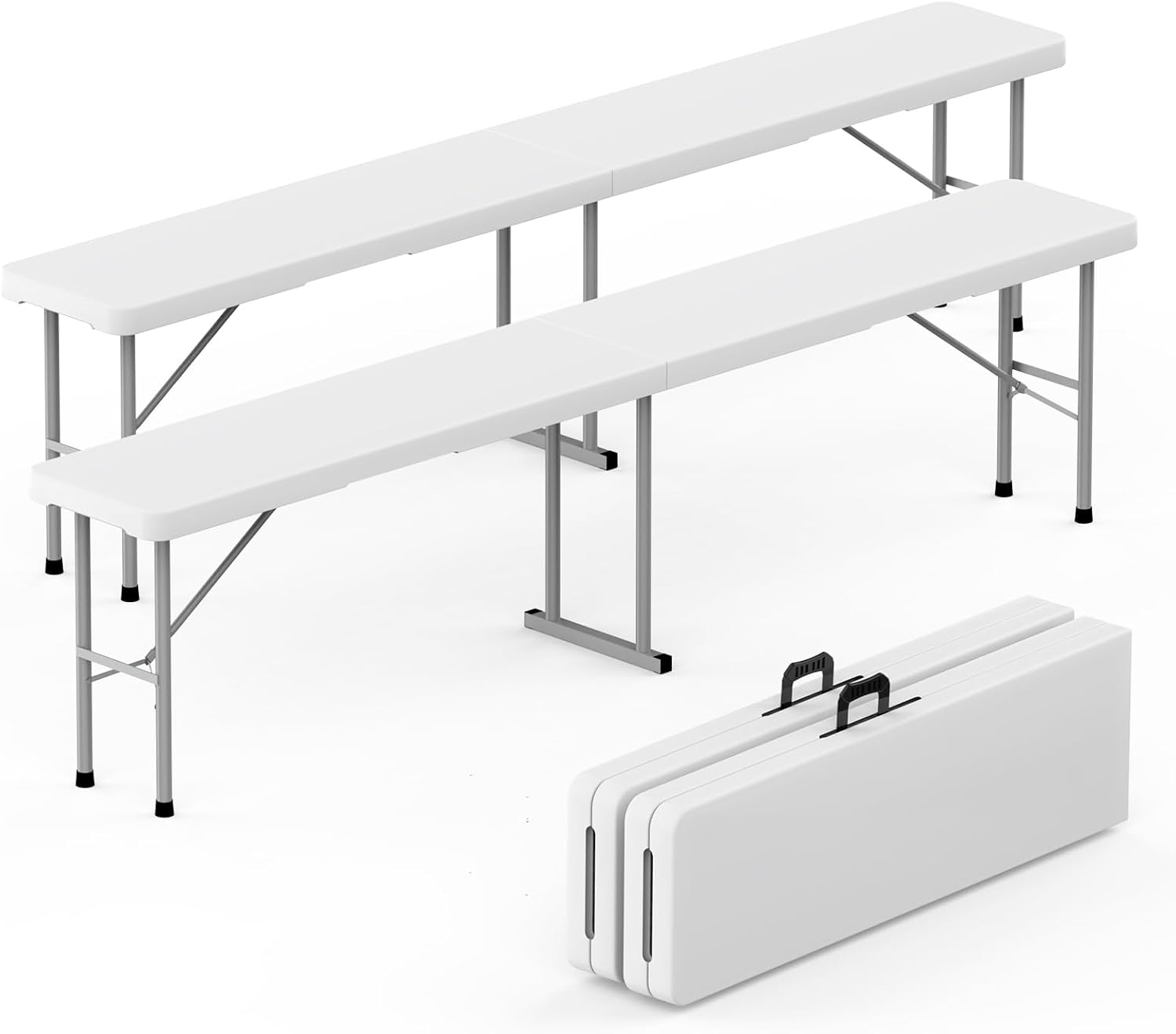 Folding Bench 6 ft, 2Pcs Foldable Plastic Bench with Handle