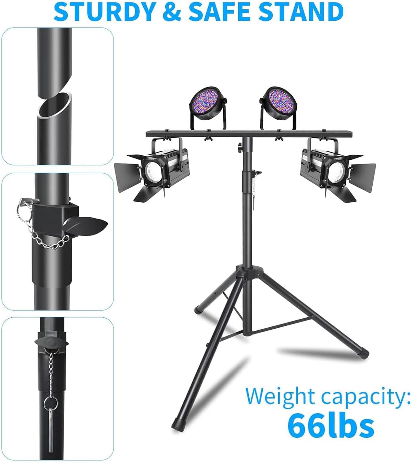 2-Pack Portable Par Can Tripod Stage Light Stand Adjustable Height 41-95 Inch - Image 3
