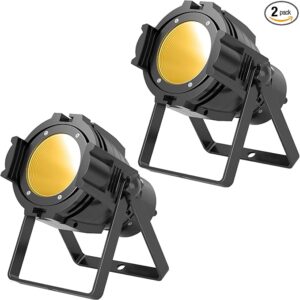2-Pack White Professional DMX Spotlights (COB 80W Stage Par Lights Warm & Cold)