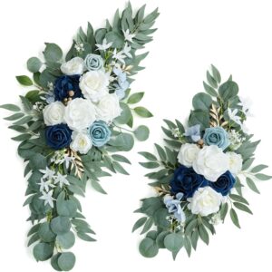 Artificial Dusty Blue Wedding Arch Flower Swags Set of 2