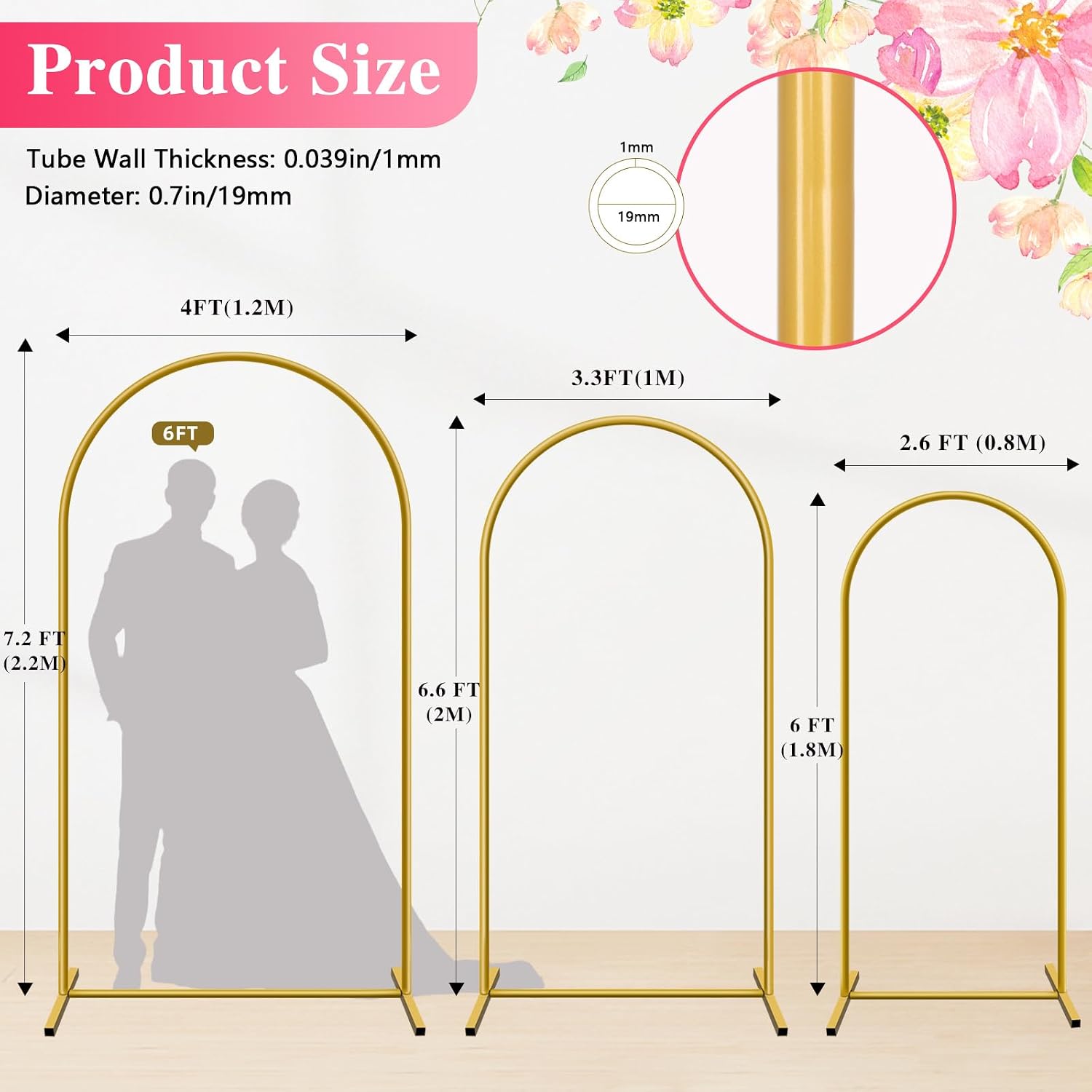 Metal Arch Backdrop Stand, 2 Sets of 3 - 6 Available Arches (7.2/6.6/6ft) - Image 2