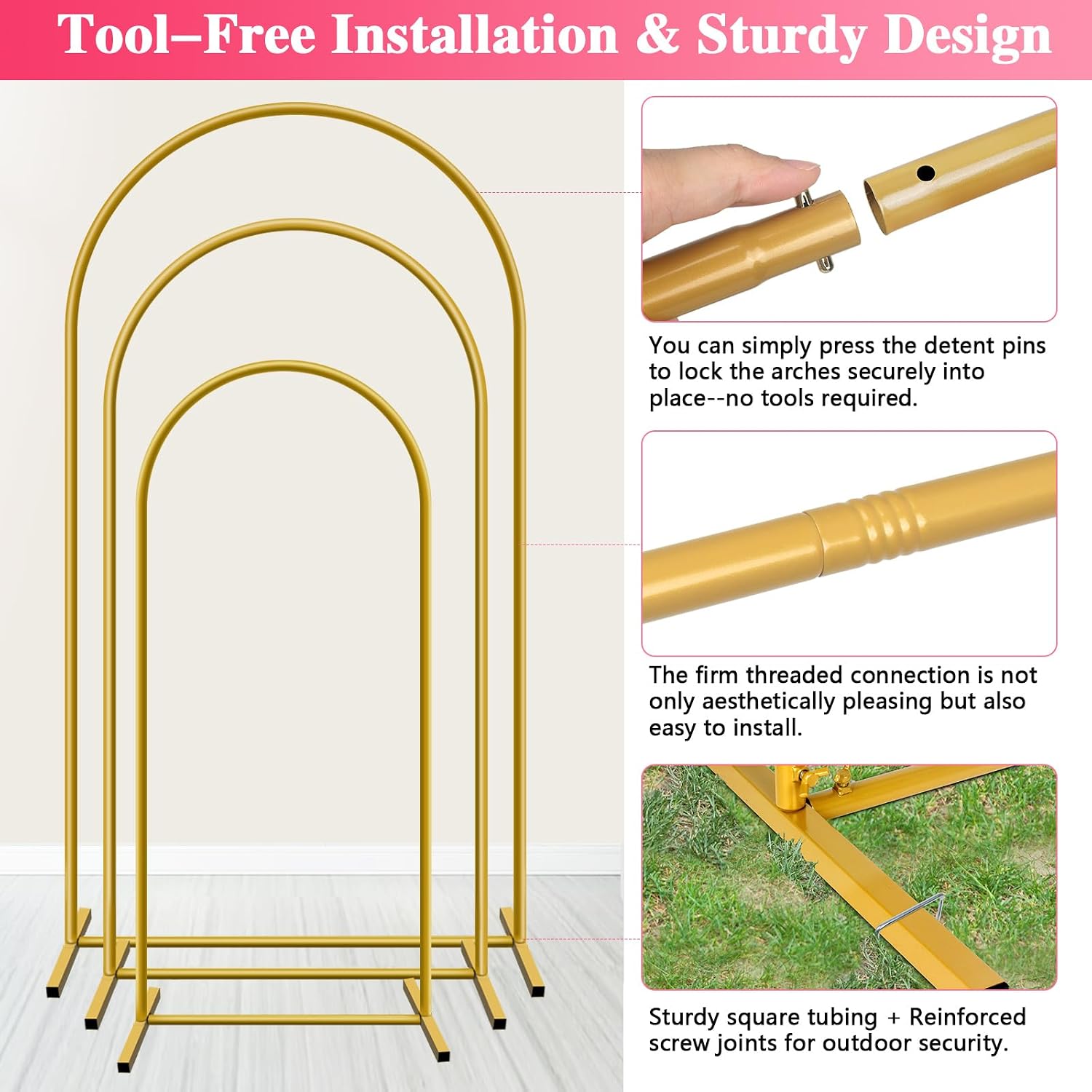 Metal Arch Backdrop Stand, 2 Sets of 3 - 6 Available Arches (7.2/6.6/6ft) - Image 3