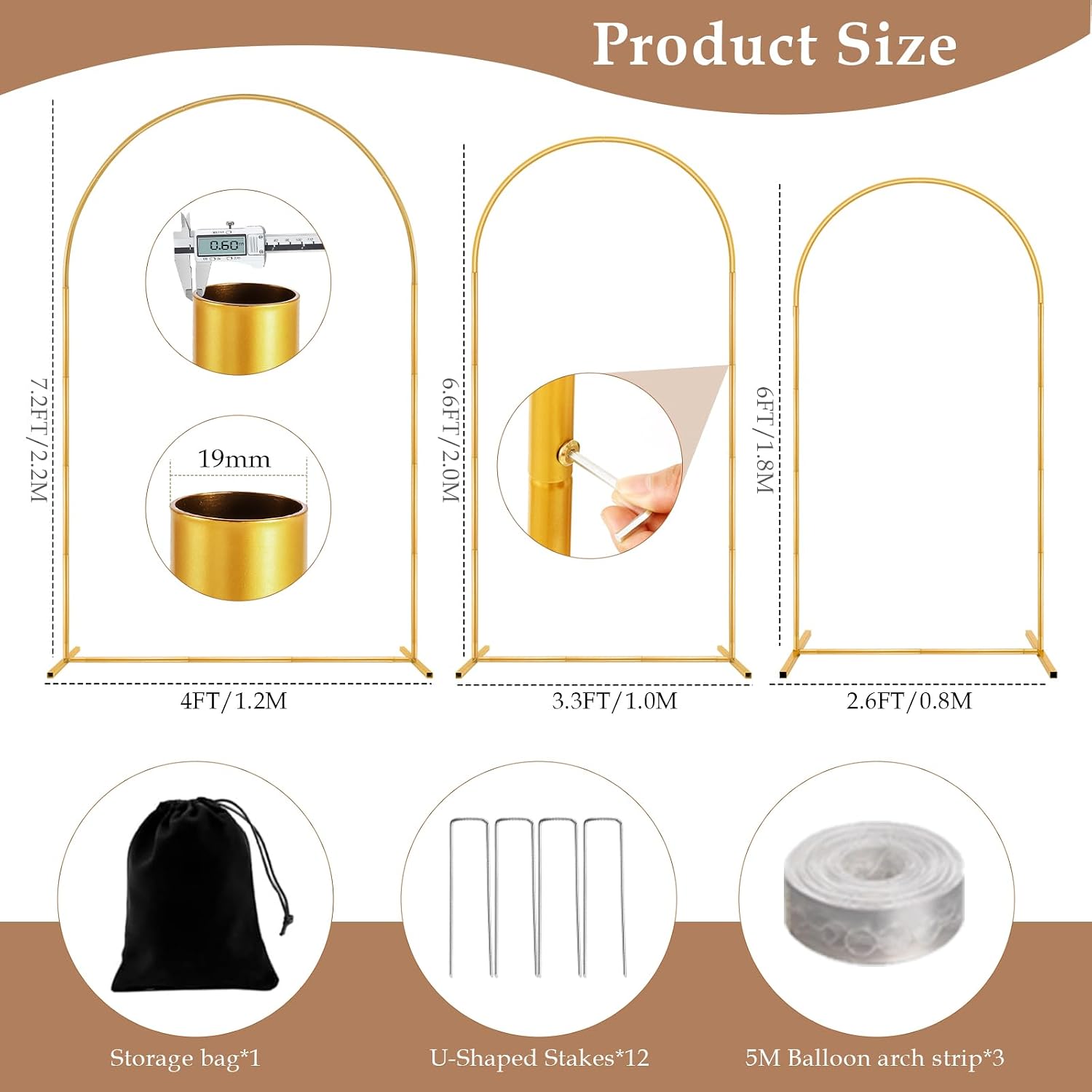 Metal Arch Backdrop Stand, 2 Sets of 3 - 6 Available Arches (7.2/6.6/6ft) - Image 6