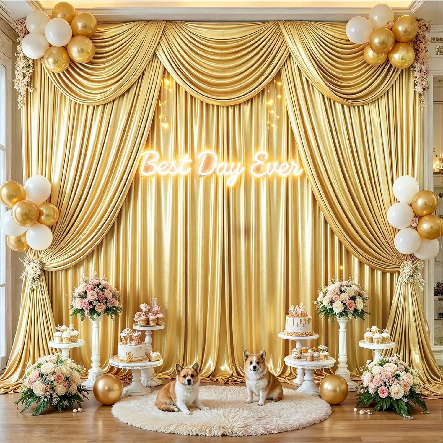 50x10FT Gold Sequin Backdrop Curtains Wrinkle Free Drapes | 10 Panels 5ft x 10ft Each