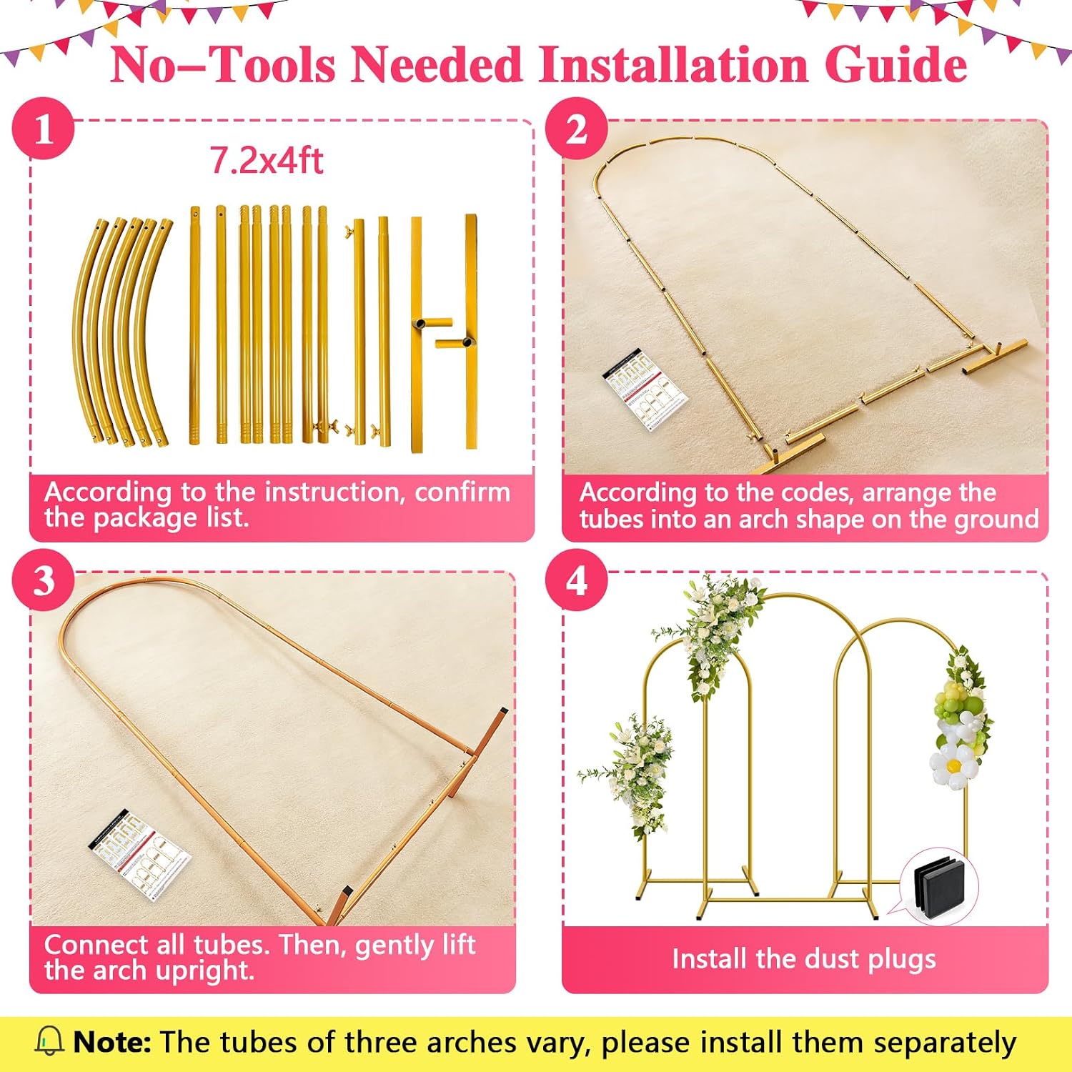 Metal Arch Backdrop Stand, 2 Sets of 3 - 6 Available Arches (7.2/6.6/6ft) - Image 4