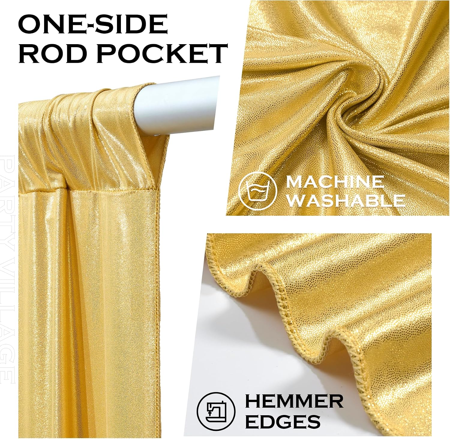 50x10FT Gold Sequin Backdrop Curtains Wrinkle Free Drapes | 10 Panels 5ft x 10ft Each - Image 4