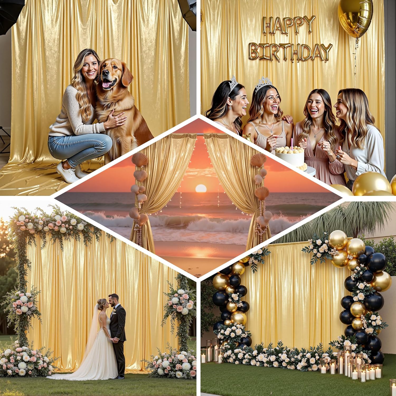 50x10FT Gold Sequin Backdrop Curtains Wrinkle Free Drapes | 10 Panels 5ft x 10ft Each - Image 2